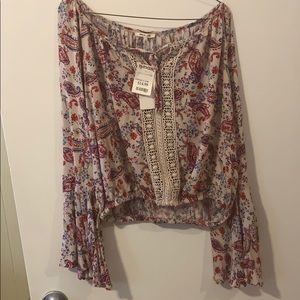 Bleuh Ciel Crop Top with Bell Sleeves